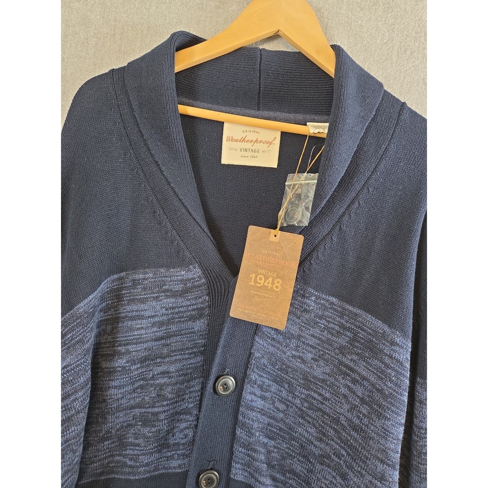 Weatherproof Vintage L Shawl Collar Cardigan Sweater Navy Blue Dad Grandpa NEW
